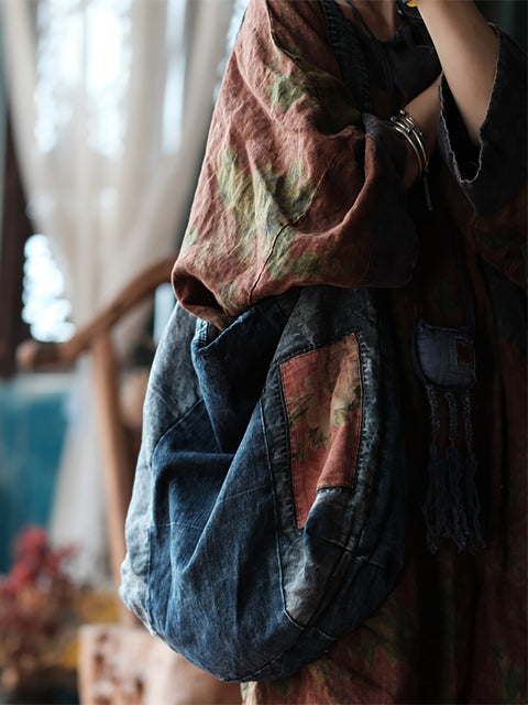 Sac à bandoulière vintage en denim épissé pour femme