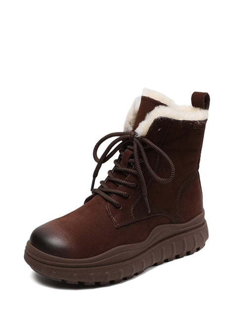 Bottines d'hiver en cuir doublées de polaire pour femmes