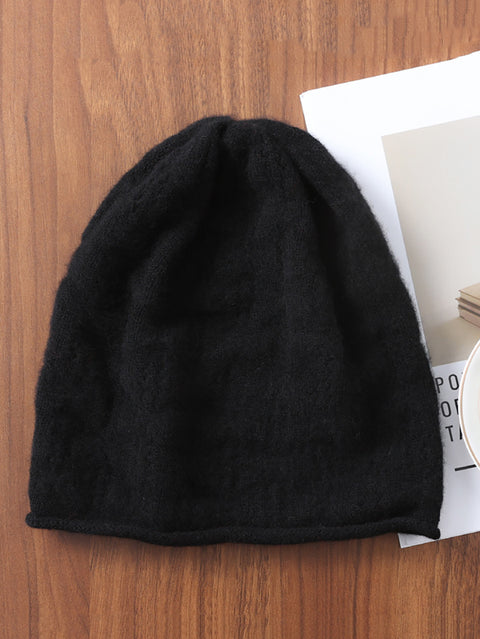 Women Winter Solid Knit Hemming Wool Hat