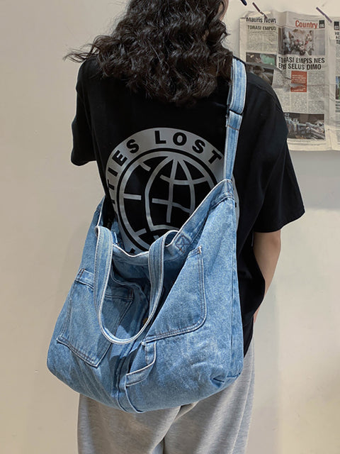 Sac à bandoulière Vintage en Denim solide pour femmes