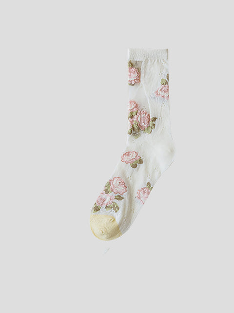 Lot de 3 paires de chaussettes fines élégantes en dentelle fleurie pour femmes