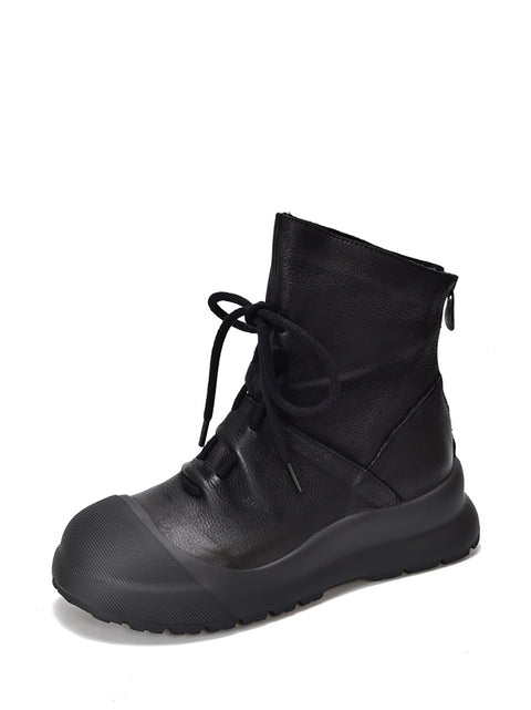 Bottes Martin à talon moyen en cuir véritable pour femmes