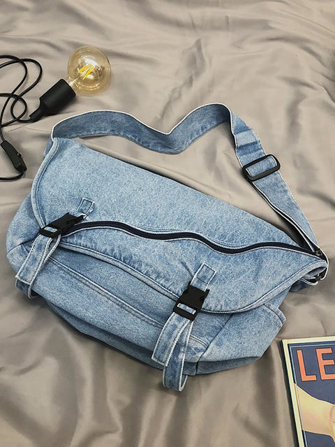 Sac à bandoulière vintage en denim de grande capacité pour femme