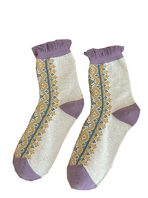 5 paires de chaussettes en coton dentelle vintage pour femmes