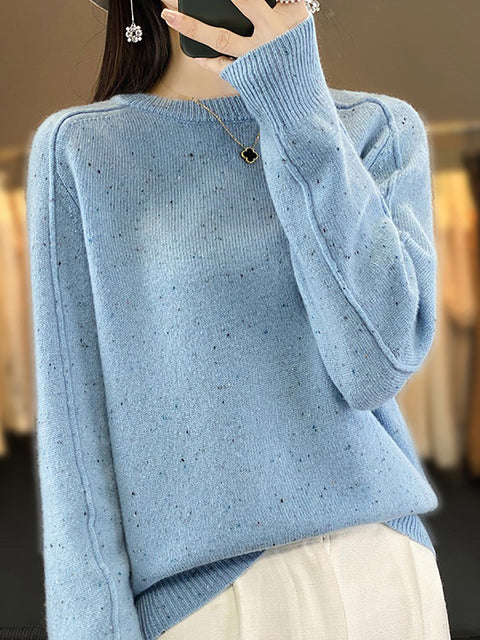 Pull à col rond tricoté en laine unie pour femme, décontracté, hiver