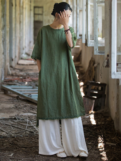 Robe d'été vintage à franges et ourlet fendu pour femmes