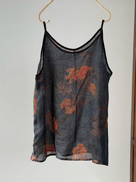 Gilet fin en ramie à fleurs vintage pour femmes de grande taille