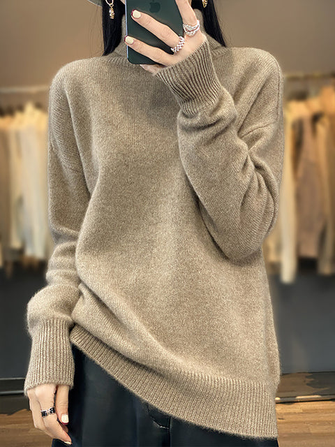 Pull en laine à col rond et rayures pour femme, décontracté, automne