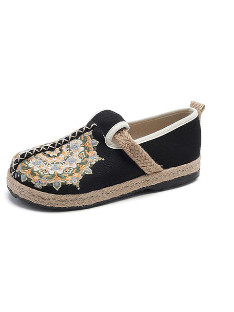 Chaussures plates en lin avec broderies de fleurs ethniques pour femmes