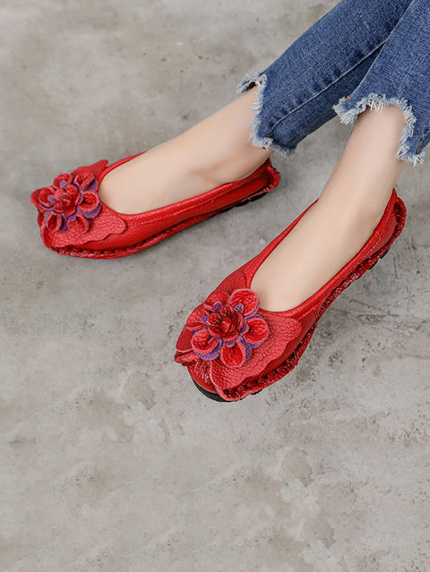 Chaussures épissées de fleurs en cuir d'été vintage pour femmes