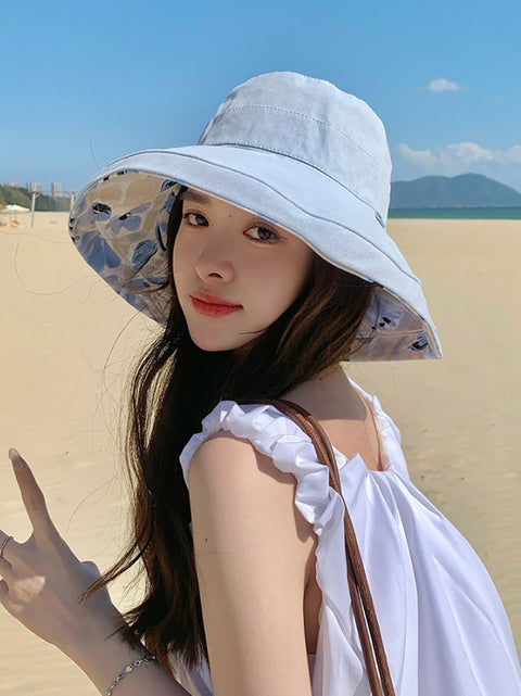 Women Summer Flower Dual-side Wearing Sunproof Hat