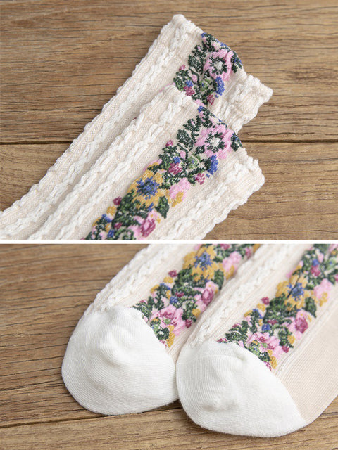 Chaussettes Jacquard Florales Rétro