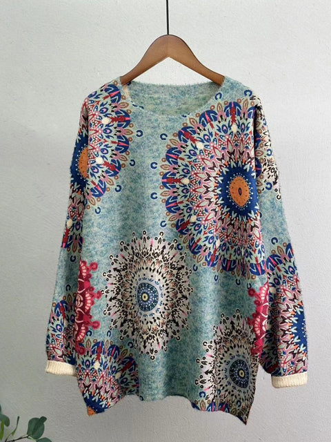 Pull décontracté à col rond tricoté à fleurs pour femmes, hiver