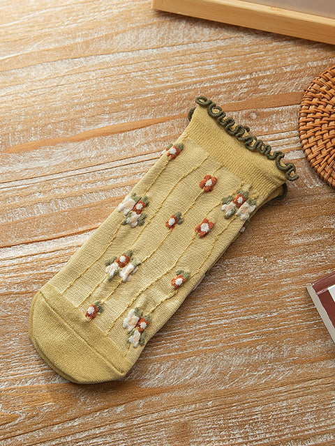 Lot de 5 paires de chaussettes d'été en jacquard à fleurs artistiques pour femmes