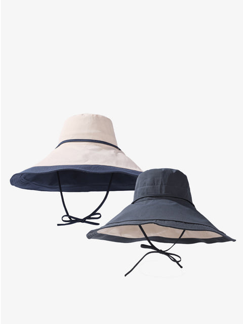 Women Summer Colorblock Sunproof Large Brim Hat