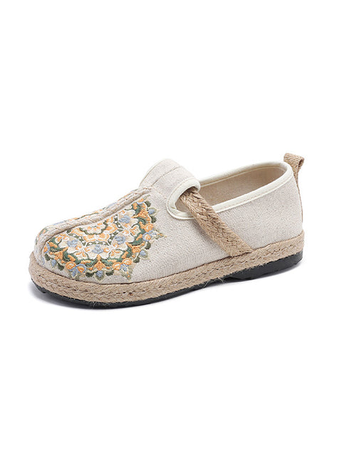 Chaussures plates en lin avec broderies de fleurs ethniques pour femmes