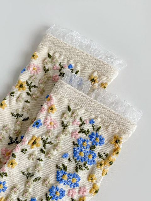 5 paires de chaussettes vintage en dentelle florale pour femmes