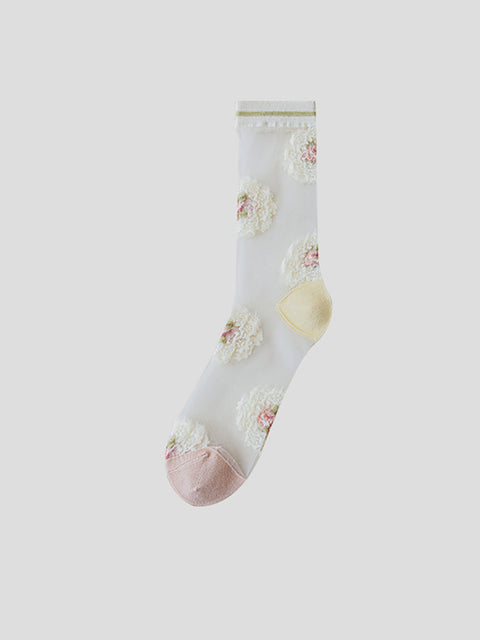 Lot de 3 paires de chaussettes fines mi-mollet en jacquard fleuri artistique d'été