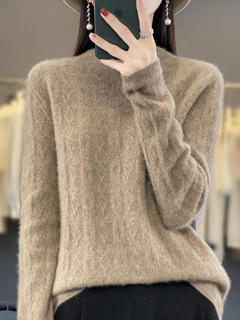 Pull en laine à col rond et rayures pour femme, décontracté, automne