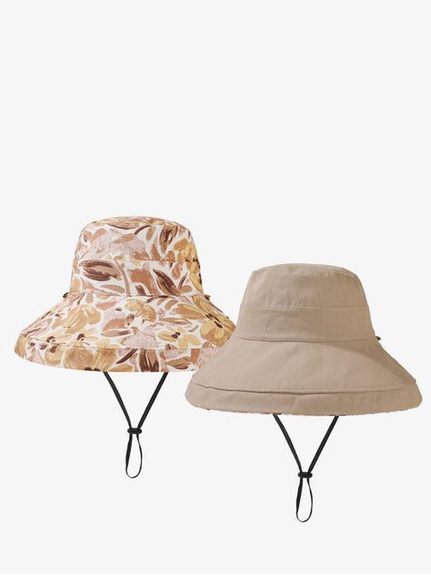 Chapeau d'été à double face pour femme avec imprimé floral et protection solaire