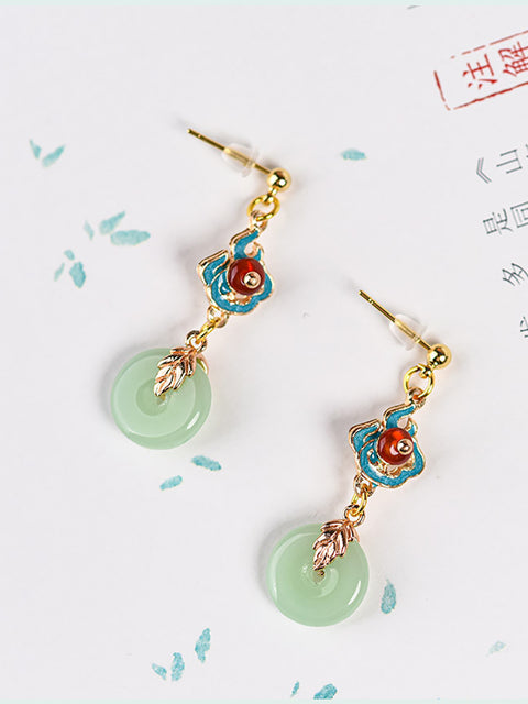 Boucles d'oreilles rondes vintage en alliage de jade