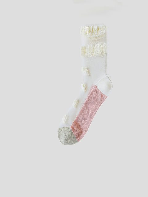 Lot de 3 paires de chaussettes fines élégantes en dentelle fleurie pour femmes