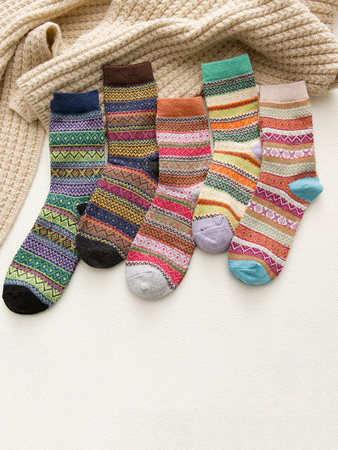 5 paires de chaussettes tricotées rétro pour femmes