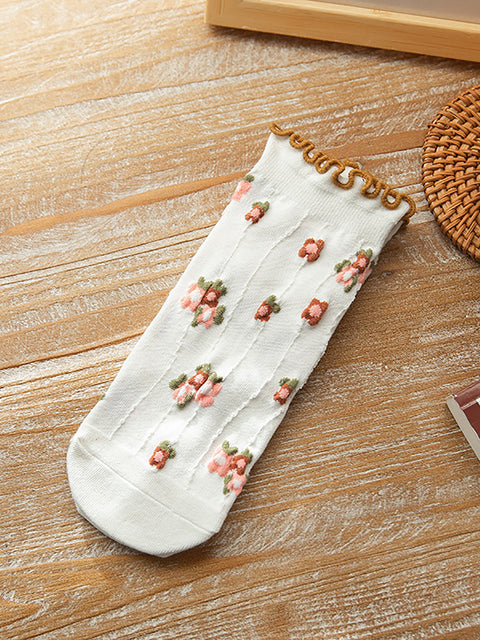 Lot de 5 paires de chaussettes d'été en jacquard à fleurs artistiques pour femmes