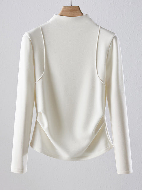 Women Spring Casual Half-Turtleneck Buttom Blouse