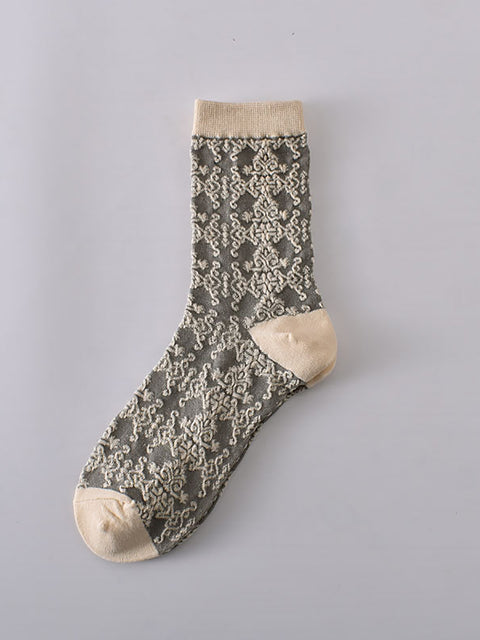 7 paires de chaussettes jacquard vintage en relief pour femmes