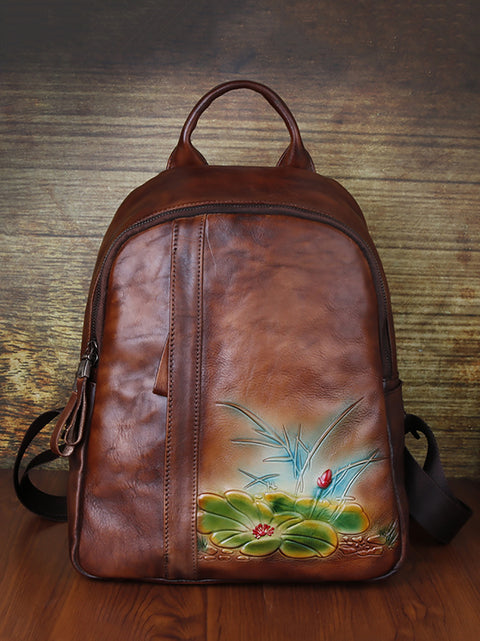 Sac à dos de grande capacité pour femme avec motif floral vintage en relief