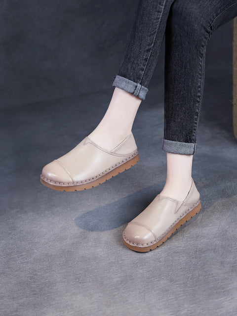 Chaussures plates décontractées en cuir souple pour femmes