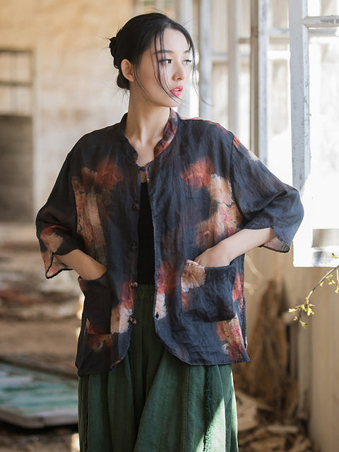 Chemise d'été rétro à imprimé floral pour femmes