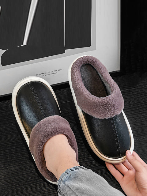 Chaussons d'hiver en cuir doublés de polaire pour couple