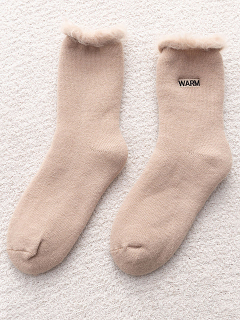 5 paires de chaussettes d'hiver en coton uni pour femmes, doublées de polaire