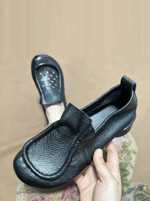 Chaussures d'été à talons bas en cuir véritable souple rétro pour femmes