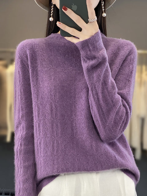 Pull en laine à col rond et rayures pour femme, décontracté, automne