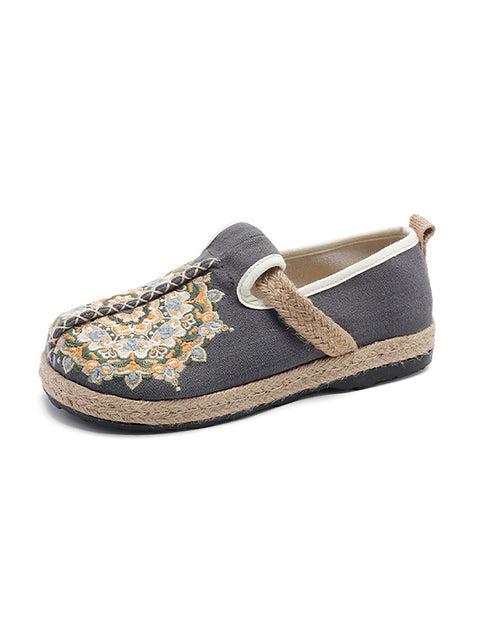 Chaussures plates en lin avec broderies de fleurs ethniques pour femmes