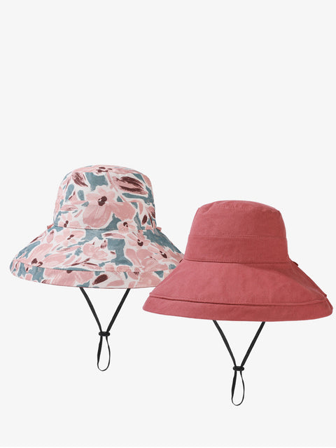 Chapeau d'été à double face pour femme avec imprimé floral et protection solaire