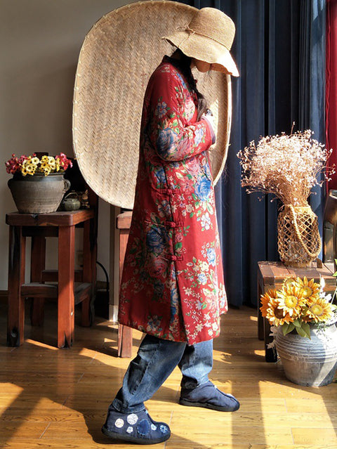 Robe ethnique à fleurs pour femmes, fermeture inclinée