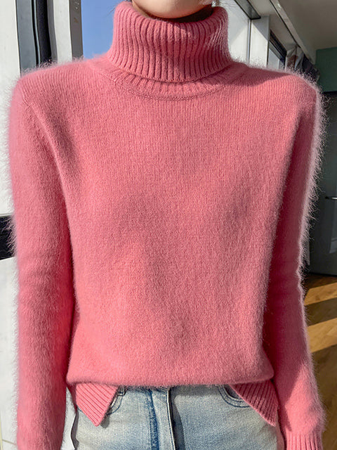 Women Autumn Turtleneck Soft Wool Solid Sweater