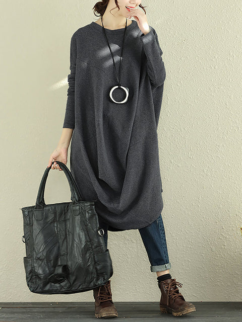 Plus Size Women Autumn Casual Long Sleeve Irregular Loose Dress