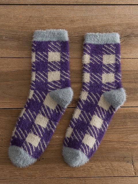 Lot de 5 paires de chaussettes d'hiver en peluche à carreaux pour femmes