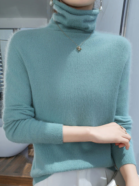 Women Autumn Turtleneck Wool Soft Warm Knit Sweater