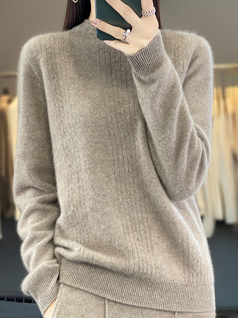 Pull en laine à col rond et rayures pour femme, décontracté, automne