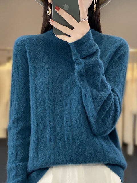 Women Autumn Casual Turtleneck 100%Wool Knit Sweater