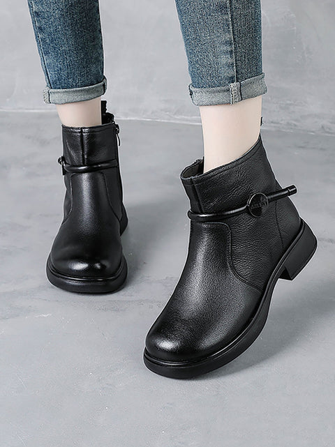 Bottes Martin décontractées à talons bas en cuir véritable pour femmes