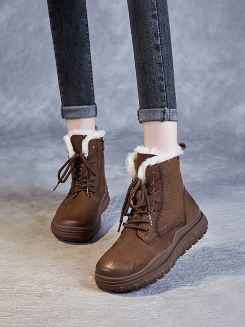 Bottines d'hiver en cuir doublées de polaire pour femmes