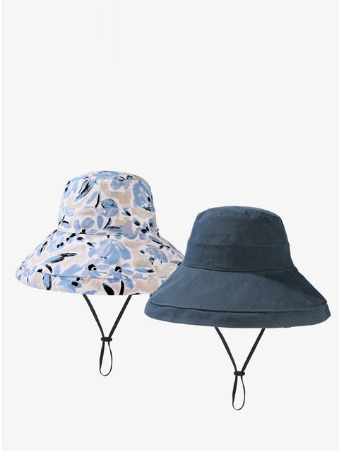 Chapeau d'été à double face pour femme avec imprimé floral et protection solaire