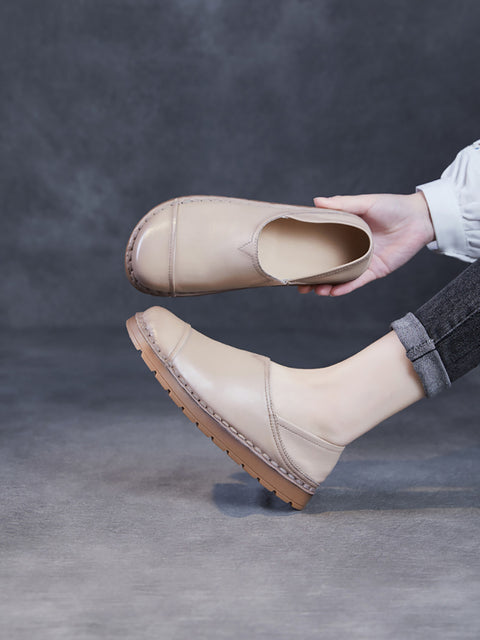 Chaussures plates décontractées en cuir souple pour femmes